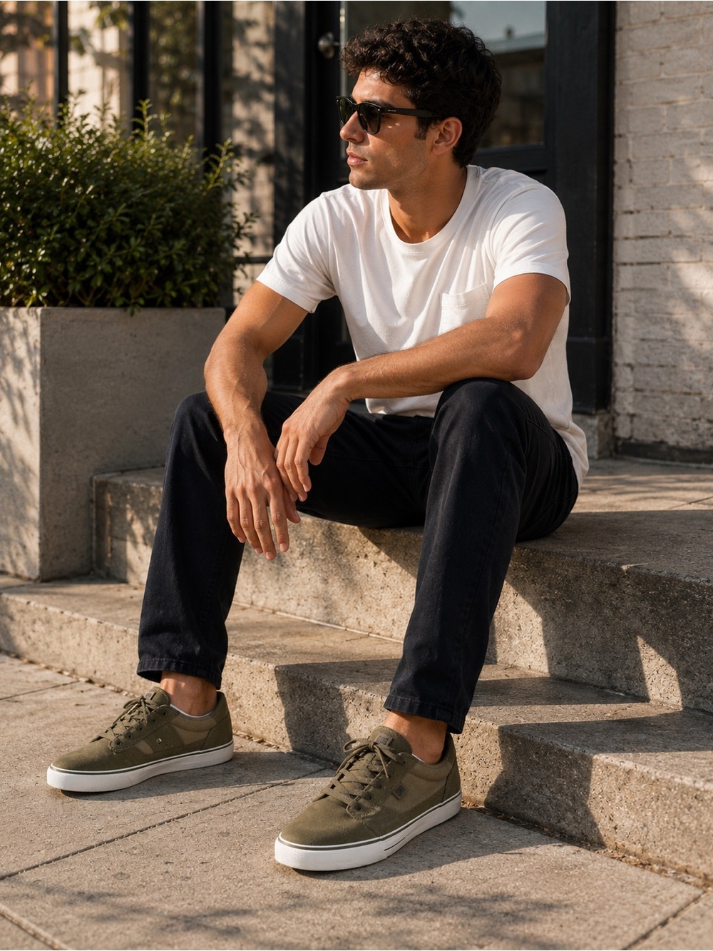 DC Men's Olive Green Low-Top Canvas Sneakers - Classic Casual